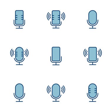 Beyaz arkaplanda izole edilmiş mikrofon simgesi vektörü. Mikrofon işareti. Karaoke mikrofon ikonu. Yayın mikrofonu işareti