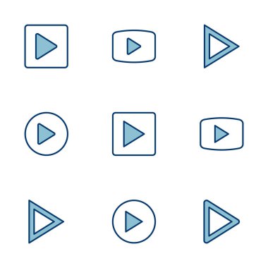 Beyaz arkaplanda izole edilmiş simge vektörünü çal. Düğme vektör simgesini oynat. Video simgesi vektörü