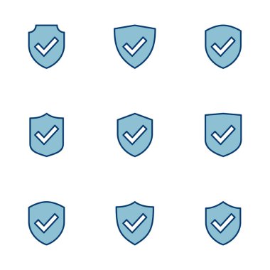 Beyaz arkaplanda izole edilmiş kalkan işaretleme simgesi vektörü. Koruma onayı işareti. Güvenli simge vektörü