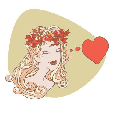 Saçında sonbahar yaprakları ile kız