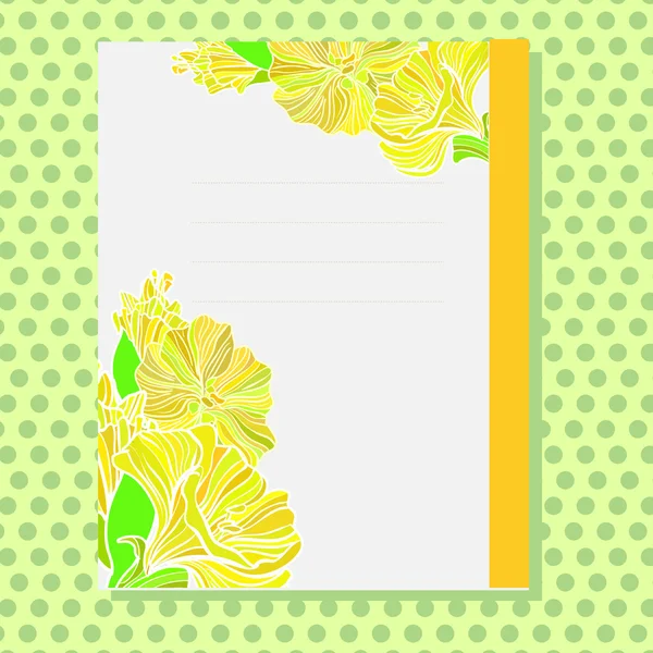 Żółta karta kwiatowy wzór zdobione — Wektor stockowy