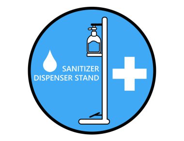 Eller serbest dezenfektan standı, dezenfektan bu ekipmana el dezenfektanı, dokunulmaz ekipman konsepti, vektör illüstrasyonu olmadan dayanır.