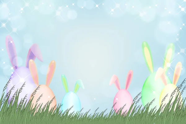 Happy Easter Greeting Card Spring Nature Easter Bunny Egg Hunt - Stok Vektor