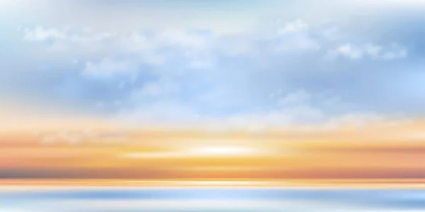Blauer Himmel Mit Wolken Meer Vector Cartoon Himmel Mit Orangen — Stockvektor