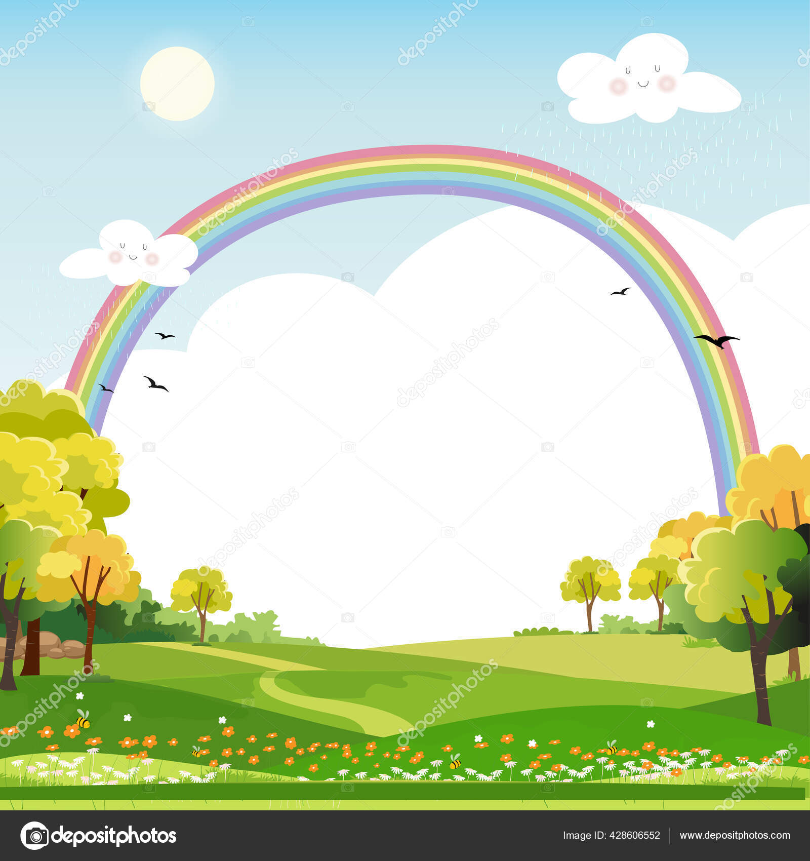 Image vectorielle Paysage Printanier Avec Arc Ciel Ciel Bleu Nuages Avec  Pluie par ©annbkk.gmail.com - 428606552, image size:1600x1700