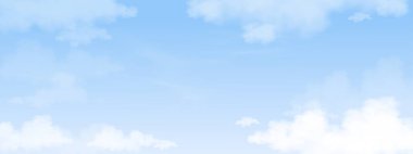 Yaz doğası mavi gökyüzü, yumuşacık bulut. Sabah gökyüzü ile bahar arkaplanı. Yaz veya Bahar arkaplanı için yatay şablon afişi