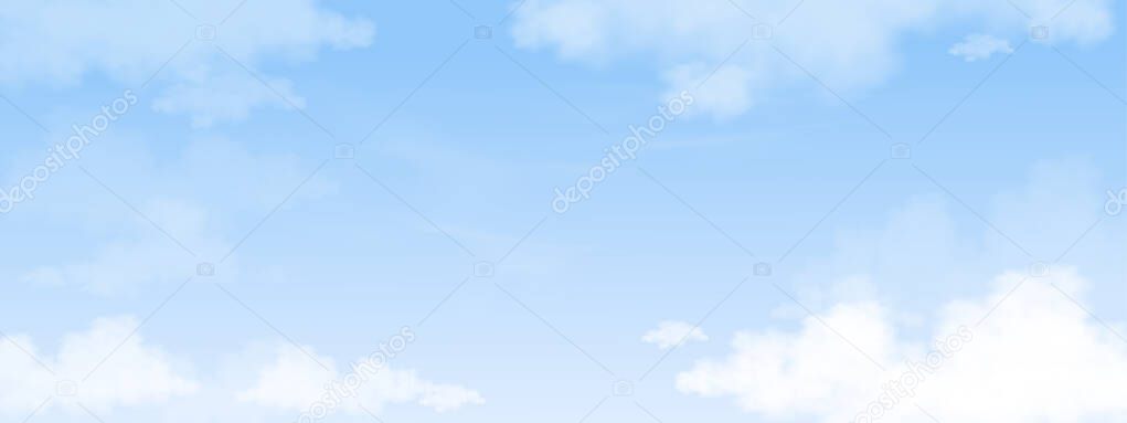 Summer nature blue sky,fluffy cloud. Spring background with morning sky.Horizontal template banner for Summer or Spring background