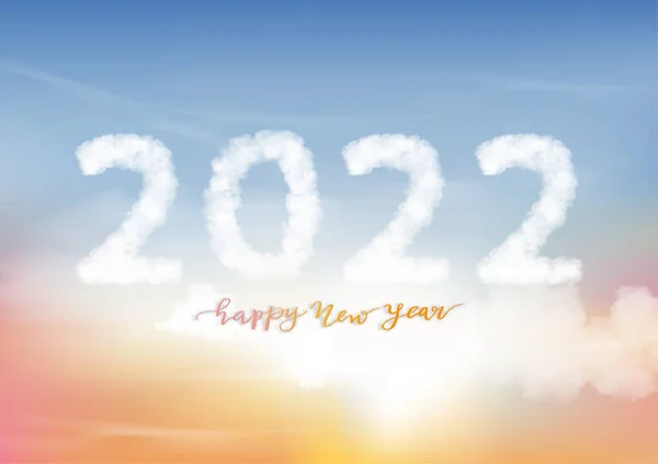 Mutlu Yıllar Renkli Gökyüzünde Pofuduk 2022 Bulutlar Vektör Takvimi Tipografi — Stok Vektör