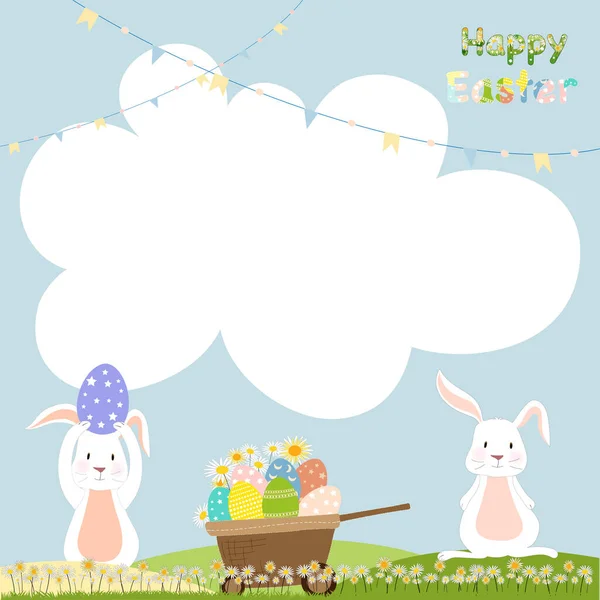 Happy Easter Notepad Dengan Kelinci Berburu Telur Paskah Dengan Salinan - Stok Vektor