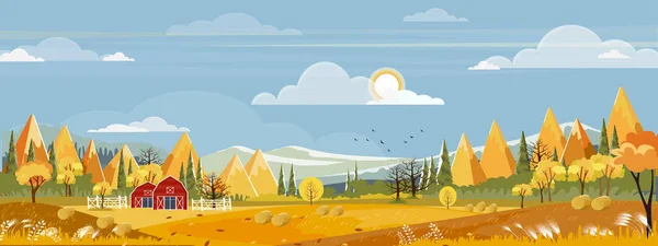 Paisaje Otoñal Campo Agrícola Con Cielo Azul País Las Maravillas — Vector de stock