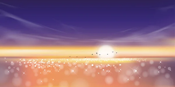 Coucher Soleil Dramatique Avec Ligne Ciel Orange Jaune Rose Violet — Image vectorielle