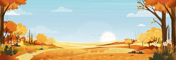 Paisaje Otoñal Campo Agrícola Con Cielo Azul País Las Maravillas — Vector de stock