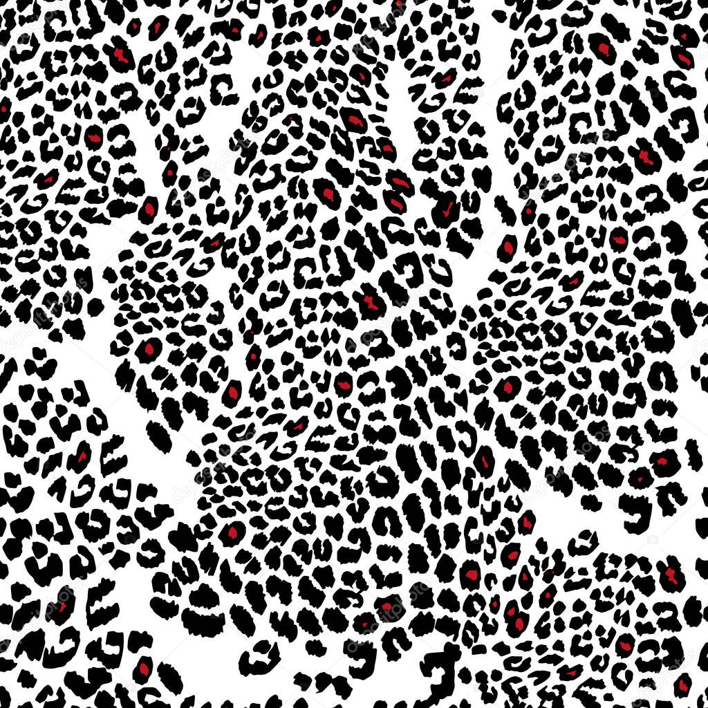 Leopard pattern skin in red and black, Semaless Illuatration Animal print, Endless repeat designs an abstract random dot for paper wrapping, scarfs, print and fabric background
