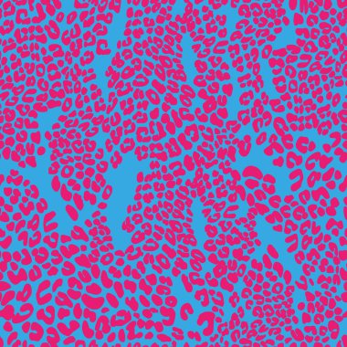 Pembe ve mavi renkli leopar desenli deri, Anlamsız Hayvan baskısı, Bitmek bilmeyen tekrarlar kağıt ambalajı, eşarp, baskı ve kumaş arkaplan için soyut rastgele bir nokta tasarlar.