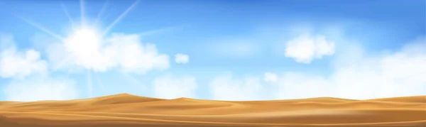 Blue Sky Fluffy Cloud Desert Landscape Sand Dunes Hot Sunny — стоковый вектор