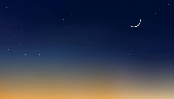Cielo Notturno Con Luna Stella Mezzaluna Paesaggio Drammatico Blu Scuro — Vettoriale Stock