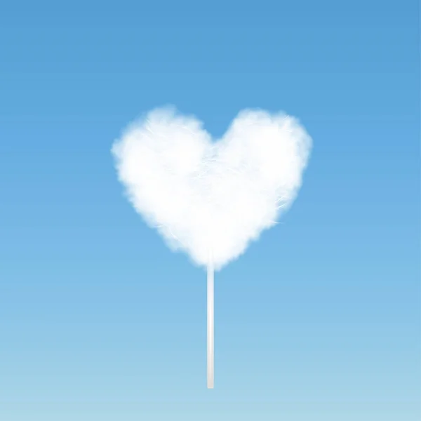 蓝天背景下孤立的棉花糖 心形白色糖云或糖果牙线 3D矢量网状工具 — 图库矢量图片