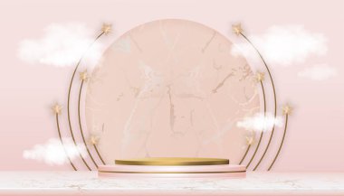 Mermer zemin üzerinde Podyum ve Yıldız bulunan Bayram Mübarek tebrik kartı, Müslüman Ürün Gösterisi, Sunum, Ramazan veya Mübarek Satışı için Vektör, Müslüman topluluğu için Tasarım Festivali