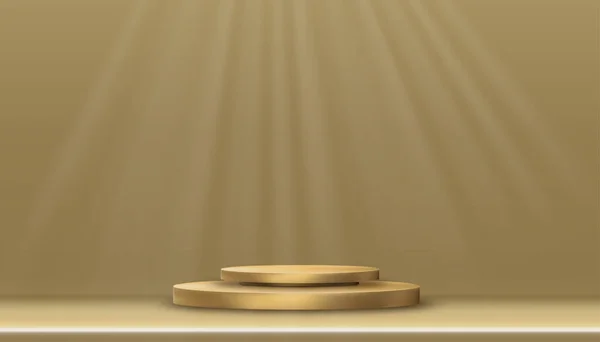 Minimal Podium Display Yellow Gold Cylinder Stand Golden Floor Wall — Διανυσματικό Αρχείο