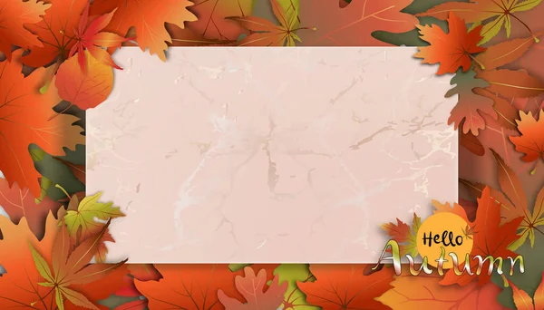 秋天的背景布置装饰有购物用的叶子或宣传画 帮助秋天的叶子有大理石框架的传单 矢量图片模板的网页横幅 — 图库矢量图片