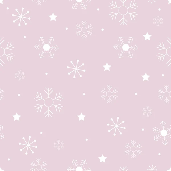 圣诞节无缝图案的寒冷冬季 粉色背景上有不同尺寸的可爱卡通片 用于包装纸或织物的矢量无缝 — 图库矢量图片