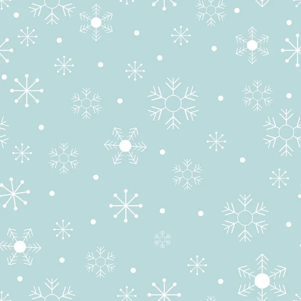 圣诞节无缝图案的寒冷冬季 蓝色背景的可爱卡通片雪片 用于包装纸或织物的载体无缝无缝 — 图库矢量图片