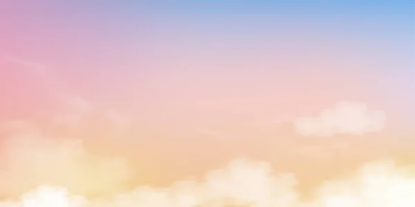 パステルトーンのライトブルー ピンクとオレンジの色でふわふわの雲を持つ空 ベクトル4シーズンのバナーのための甘い背景にファンタジー魔法の自然の夕日の空の背景 — ストックベクタ