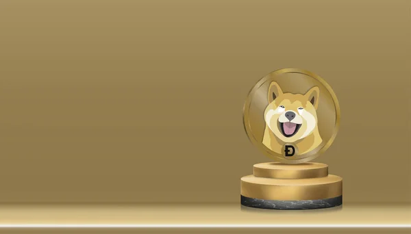 Golden Doge Munt Digitale Cryptogeld Cilinder Stand Geel Goud Vloer — Stockvector