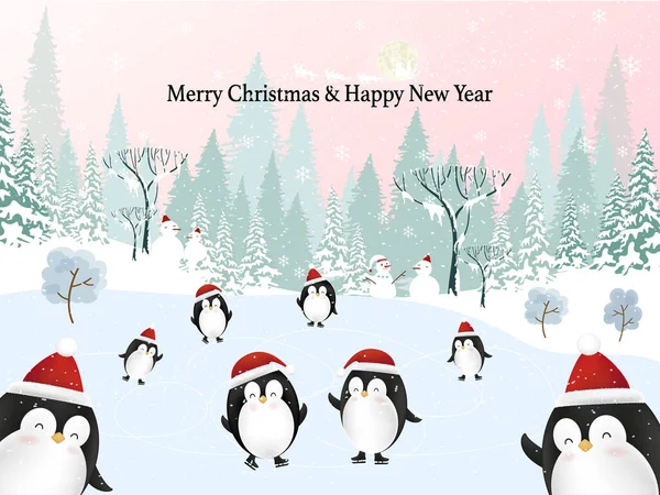 Merry Christmas Happy New Year 2022 Greeting Card Cute Cartoon — Wektor stockowy