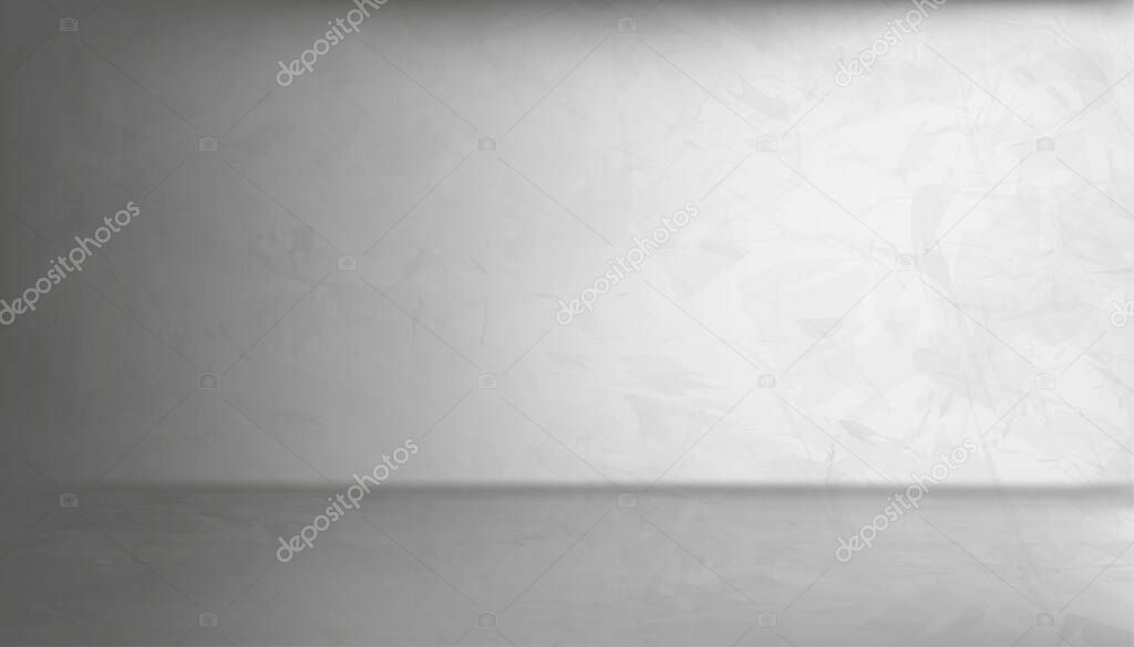 Grey Cement Wall Texture Background, Gray Concrete floor room surface with cracked texture pattern with light and shadow. Minimal Empty studio Room,Vector backdrop, Gallery banner with Copy space