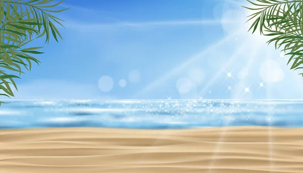 Pantai Pasir Tropis Laut Langit Biru Dan Sinar Matahari Bersinar - Stok Vektor