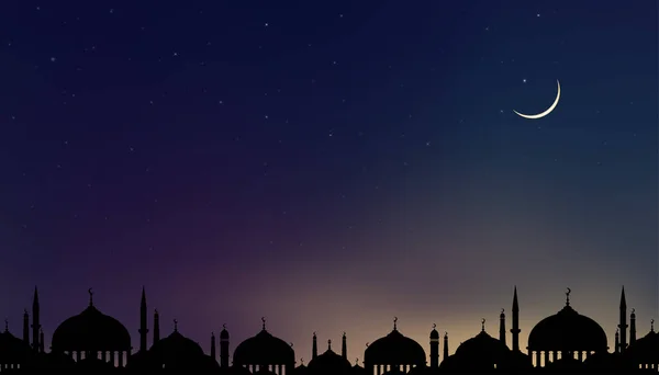 Eid Adha Mubarak Karte Mit Silhouette Dome Moscheen Dunkler Nacht — Stockvektor