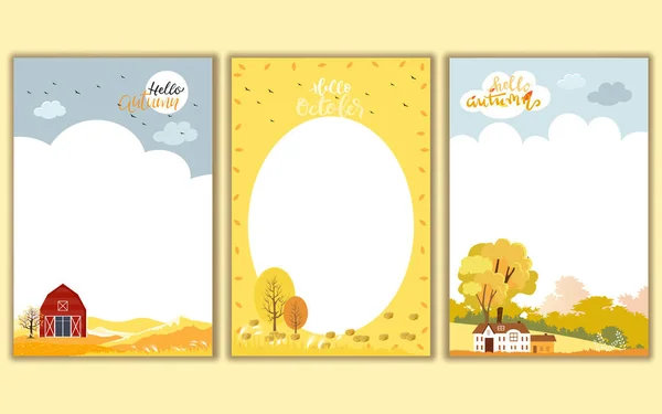 소림사 복제품 Vector Hello Autumn Set Forest Tree Cute Fall — 스톡 벡터