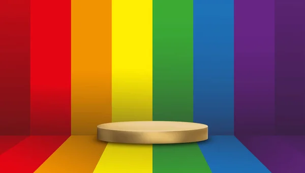 Studio Mural Vide Avec Podium Rainbow Pride Lgbt Flag Backgroud — Image vectorielle