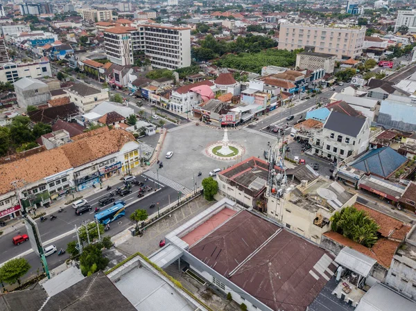 Luftaufnahme Renovierte Sehenswürdigkeit Von Tugu Yogyakarta Und Keine Stromkabel Yogyakarta — Stockfoto