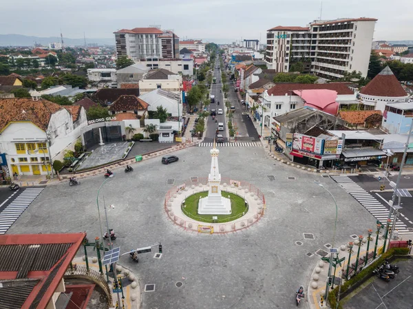 Widok Powietrza Odnowiony Punkt Orientacyjny Tugu Yogyakarta Brak Kabli Elektrycznych — Zdjęcie stockowe