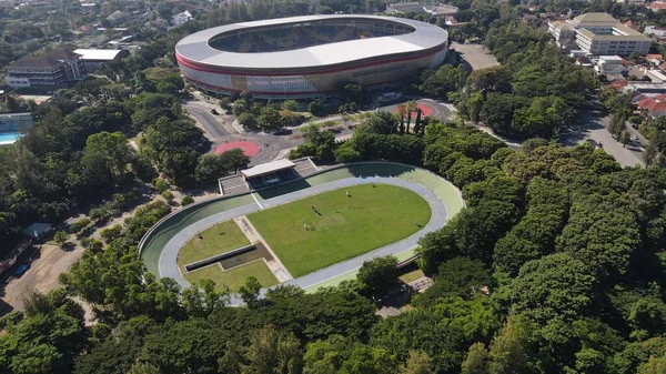 Elegant Aerial View Football Field Manahan Stadium Solo Solo Indonesia — ストック写真