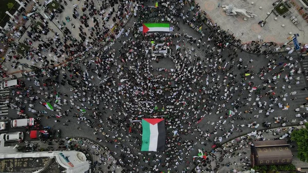 Aerial View Group Demonstrators Zero Yogyakarta Who Want State Palestine — Stock Photo, Image