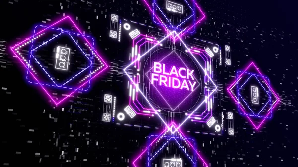 Black friday retro sale banner. Glowing neon background. Business and finance — Stock Photo, Image