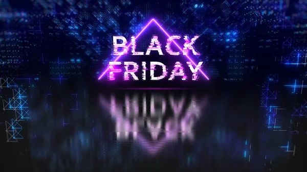 Black friday sale offer banner. Neon retro background. Shopping illustration — Stock Photo, Image