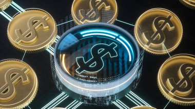 ABD Doları neon sembolü. ABD kripto döviz borsası konsepti 3D illüstrasyon