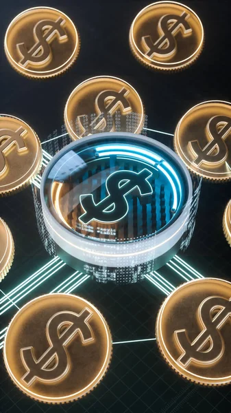 Δολάριο νόμισμα ασφαλή τραπεζική 3d εικόνα. Σύμβολο χρήματα Cyber στυλ — Φωτογραφία Αρχείου