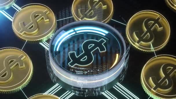 United States Dollar sign. USA digital currency symbol. Loop 3d animation. — Stock Video