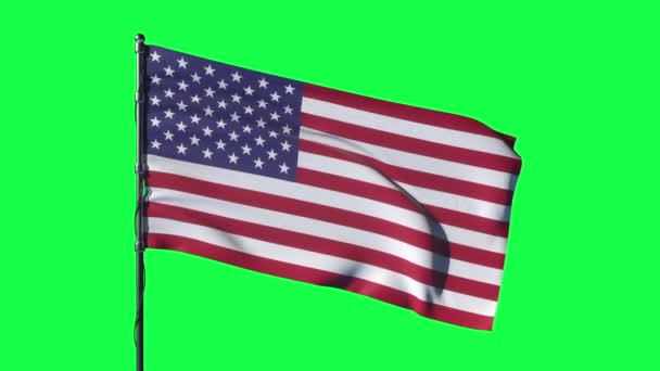 Amerikai zászló a zöld képernyőn. Zökkenőmentes hurok 3D animáció amerikai szimbólum — Stock videók