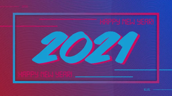 2021 Mutlu Yıllar tabelası. Retro siber stil 2021 Yeni Yıl tipografi tasarımı
