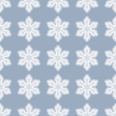 Minimum kar taneleri pürüzsüz desen. Mavi arkaplanda geometrik kar tanesi.