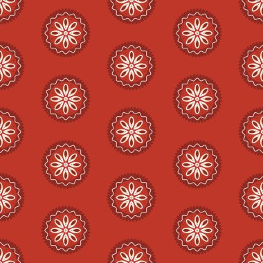 Afrika boho çiçekli desen. Kırmızı arkaplanda anlamsız etnik süs