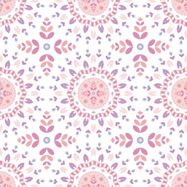 Hoş dekoratif çiçek deseni. Pembe soyut çiçekler dikişsiz desen çizimi