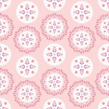 Halk çiçekli süs. Pembe arka planda soyut çiçekleri olan kusursuz desen