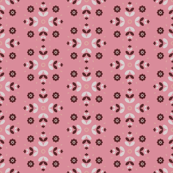 Ornement floral ethnique. Modèle sans couture avec des fleurs abstraites sur fond rose — Image vectorielle
